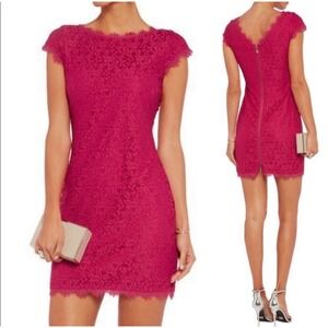 Diane von Furstenberg Barbara Lace Mini Dress Fuchsia Pink Size 6